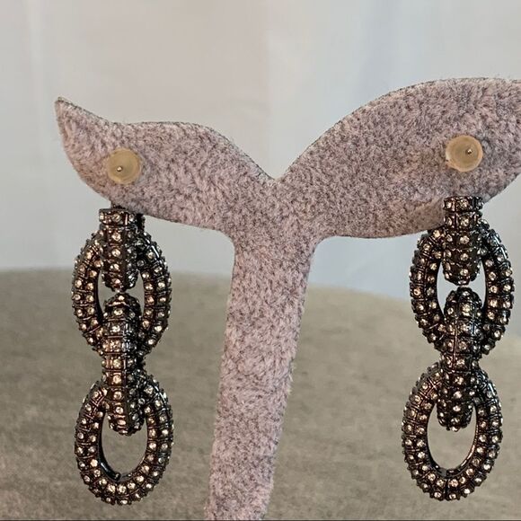 BEBE Chrome rhinestone chain-link dangling earrings - Picture 4 of 6
